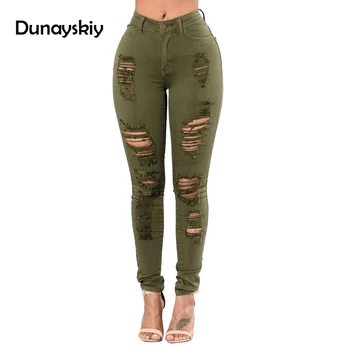 

High Waist Hole Jeans Women Streetwear Skinny Slim Black Plus Size 3XL Fashion Destroyed Denim Pencil Pants Trousers Dunayskiy