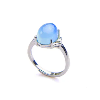 

Genuine Blue Natural Aquamarine Gemstone Adjustable Size Design 925 Sterling Silver Fashion Party Woman Lady Rings