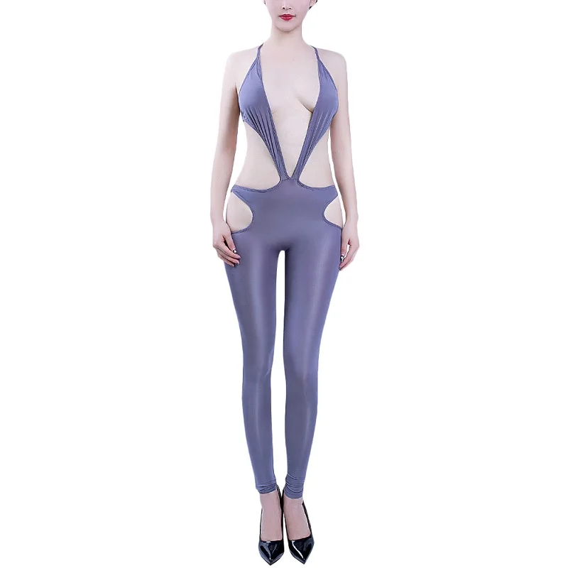 Для женщин Sexy Cut Out See Through боди Облегающий комбинезон Клубная одежда Просвечивающая Ночная рубашка Холтер стрейч спинки Длинные брюки для девочек боди - Цвет: Dark Gray