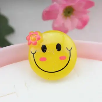 

200pcs Kawaii Resin 18mm smiley face with flower glitter flatback decoden cabochons charm for scrapbooking glitter sparkle