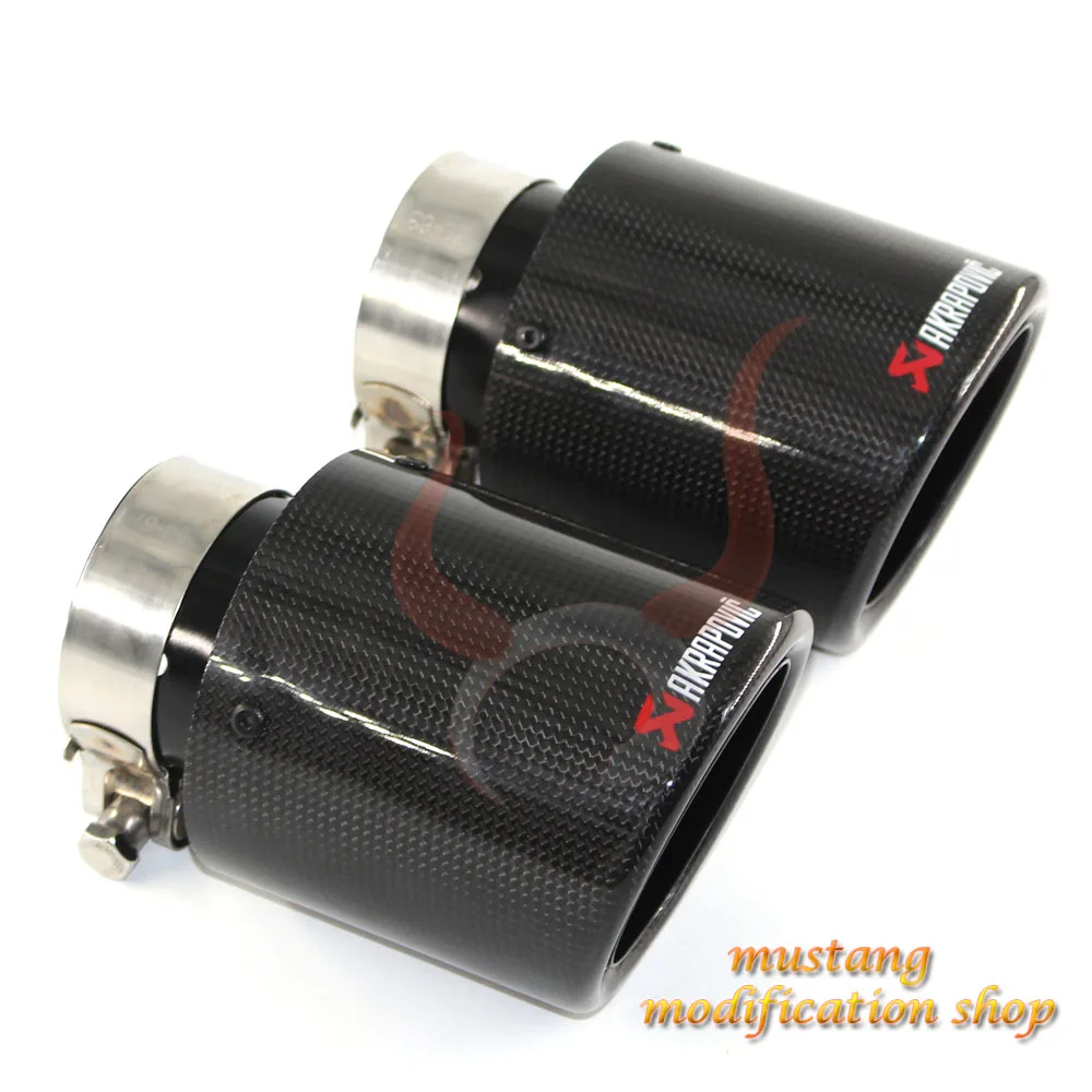 Kopen 1 stks universele diverse maten akrapovic koolstofvezel auto uitlaatdemper tip VOOR golf 7 BMW e39 Benz w212 zwart krimpen Glossy