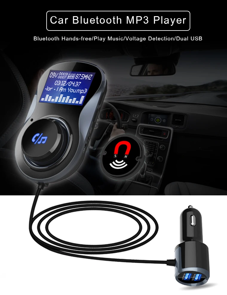 

Hot sale Handsfree Bluetooth FM Transmitter Audio Car kit Mp3 Player Wireless In-Car FM Modulator Bluetooth Car LCD Display