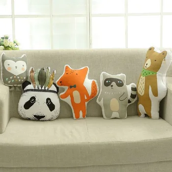 

Lovely Cartoon Animals Panda Bear Raccoon Fox Owl Hunter Soldier Cushion Pillow Baby Dolls Stuffed Toys For Kids Decoration Room