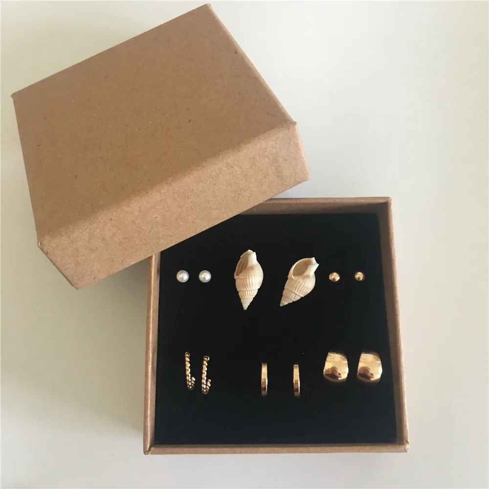 

CHIC GOLD COLOR PLATING NATURAL SEA SNAIL SMALL 6 PAIRS EARRING SET FOR WOMEN GIFT SET