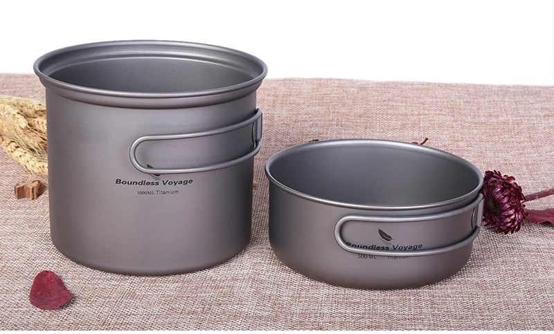 Tigela com Titânio Alça de Acampamento ao ar Boundless Viagem Titanium Dobrável Livre Piquenique Panelas Conjunto Talheres 1000 ml Ti1502b Pot 9 piquenique panelas conjunto talheres 1000 ml ti1502b