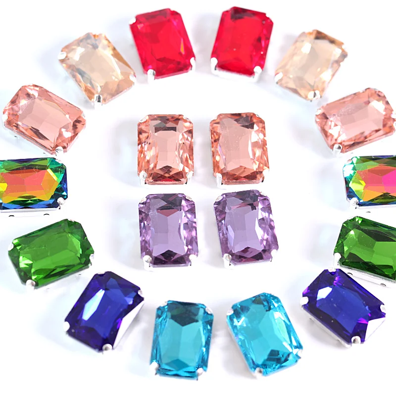 

18x27mm 10pcs Rectangle Octagon Crystal Sew On Rhinestones With Claw Glass Sewing Rhinestones For Garment Accessories Y3270
