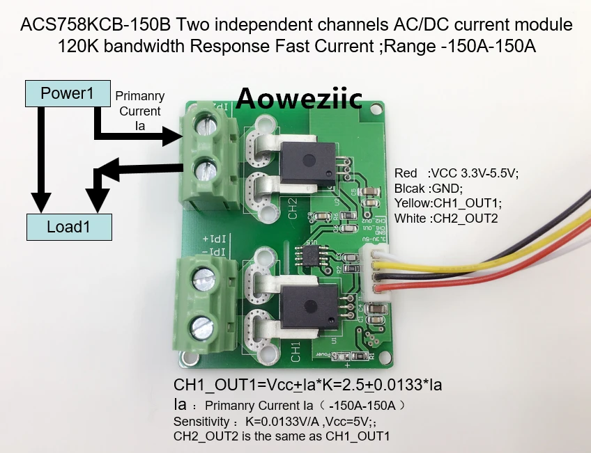 Aoweziic ACS758KCB-150B ACS758KCB ACS758 два независимых канала AC/DC модуль обнаружения тока:-150A-150A |
