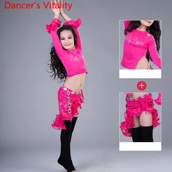 

hand-made Child Belly Dance Costume Sets kids belly dancing Girls Bollywood indian Performance Clothing Tops + Lace skirt 2pcs
