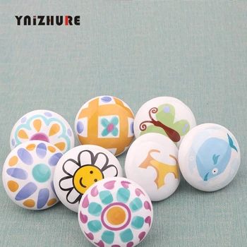 1PC Cute Child Nordic Ceramic Single Round Knobs Wardrobe Kitchen Garden Door Handle Modern Cabinet Handle With Screw