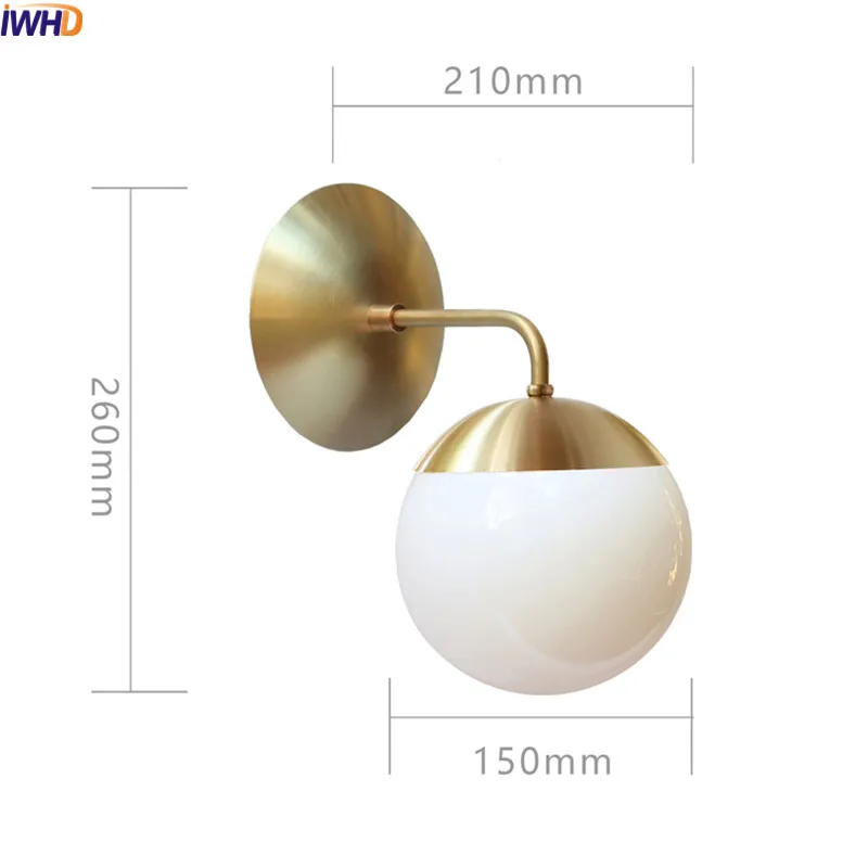 IWHD Скандинавский современный светодиодный настенный светильник для столовой ванной, зеркальный светильник, латунный медный стеклянный шар, настенный светильник s, светильник Wandlamp