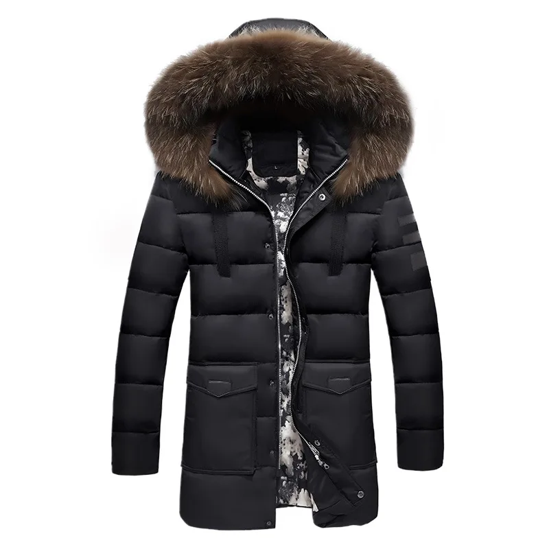 

Winter Jackets Men 2017 Fur Collar Oversized Long Parkas Men's Overcoats Thick Puffy Side Zipper Casual Hooded Jackets Coats