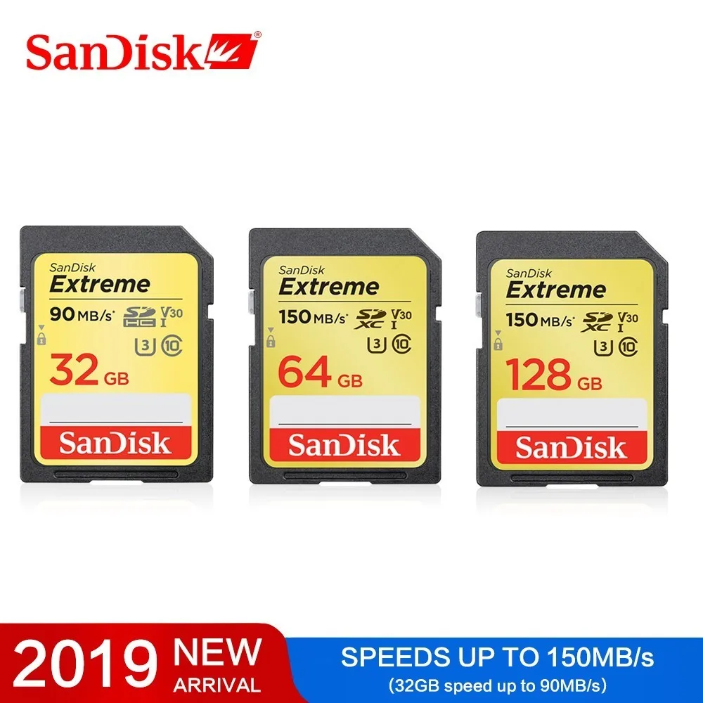 Карты памяти SanDisk Extreme SDHC/SDXC SD карты в формате 4K UHD объемом 32 Гб или 64 ГБ 128 C10 U3 V30 150