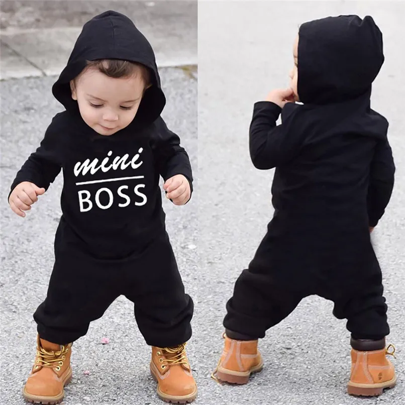 

2018 Winter Babys Clothes Toddler Baby Boys Girls Long Sleeve Letter Printed Hooded Jumpsuit Romper Clothes Baby Romper AU02#F