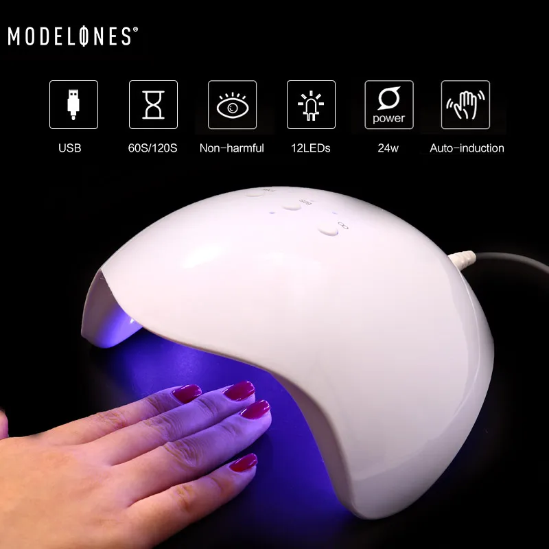 

Modelones 24W Mini5 Led Lamp Nail Dryer USB Cable Smart Sensor UV Nail Lamp For All Types Gel Polish 12LEDs Nail Cure Machine