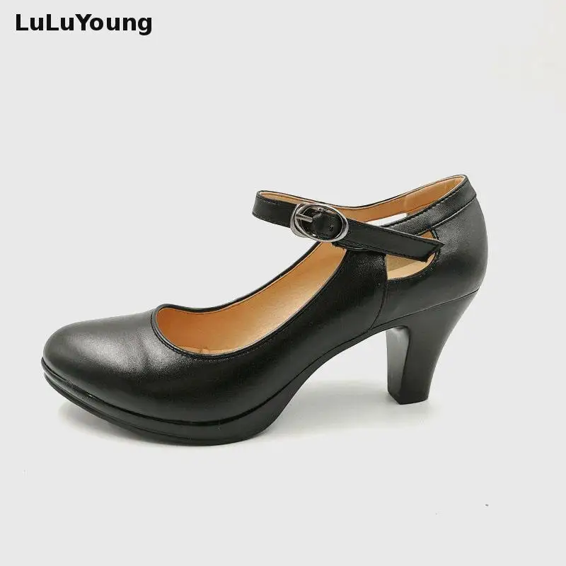 Женские удобные черные туфли из натуральной кожи на каблуке для работы; женские туфли-лодочки sy-767