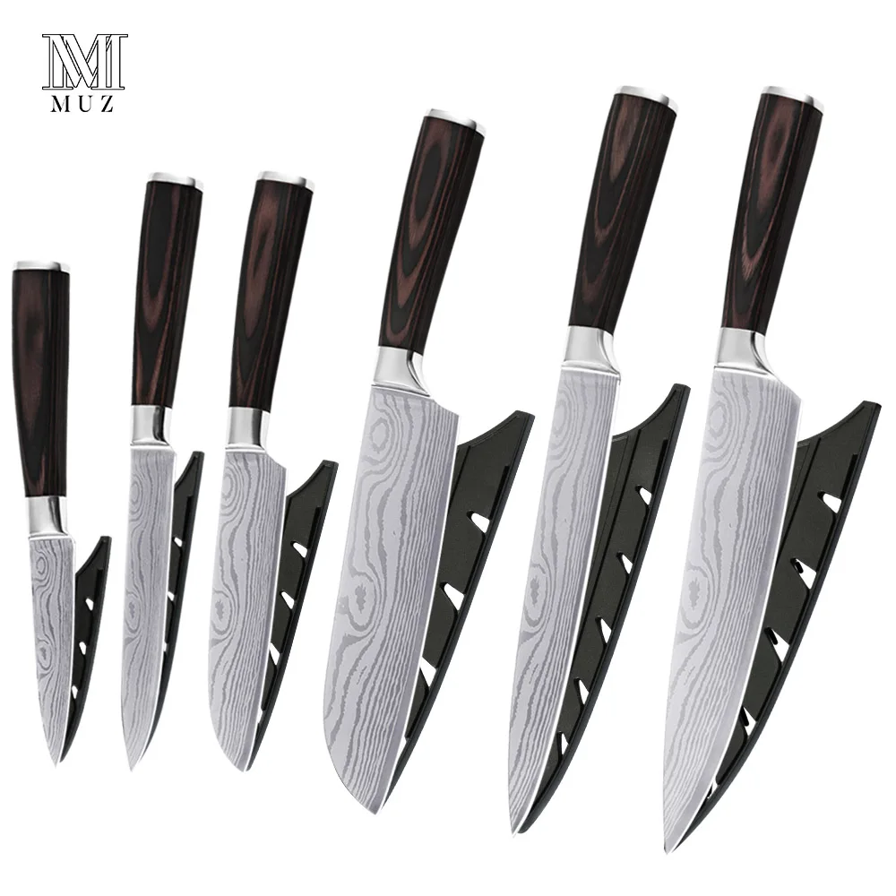 

Kitchen Knives Stainless Steel Knife Set New Arrival2019 Color Wood Handle Fruit Vegetable Meat Cooking Tool Kitchen Accessories