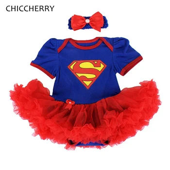 

Blue Superman Christmas Halloween Costume For Baby Girls Lace Romper Dress Headband 2pcs Newborn Tutu Sets Toddler Girl Clothing