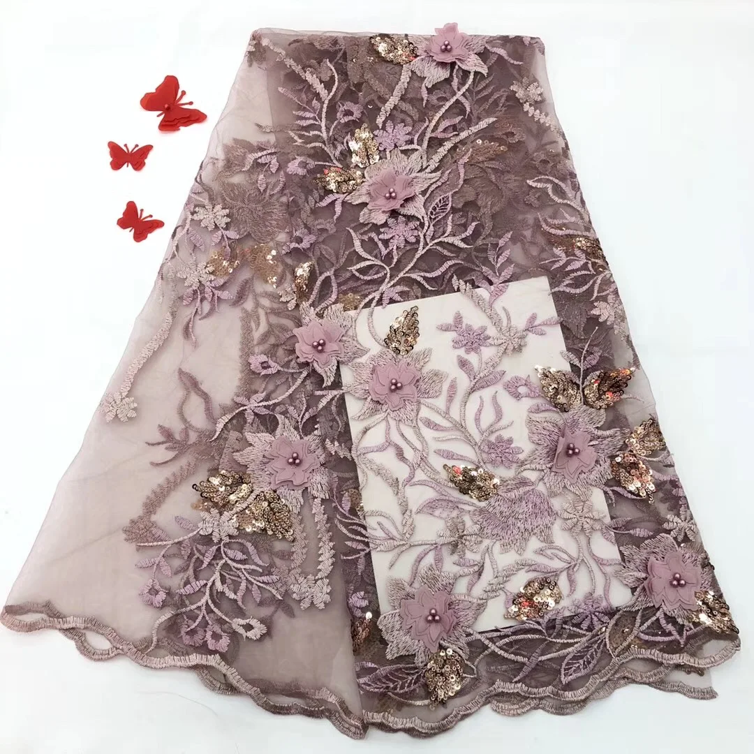 

High Quality Nigerian 3D Wedding Lace Fabric Latest African Laces 2019 French Net Lace Fabric With Sequins for Dress RF30301