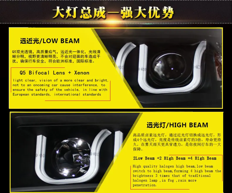 Perfect new front light car styling for ford F150 headlights 2009-2014 bi xenon lens led high beam H7 xenon head lamps For F150 led drl 14