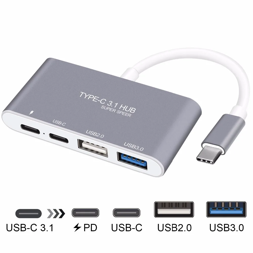 KuWFi 4 порта usb type C 3 1 многопортовый адаптер USB к 0 концентратор Металлический