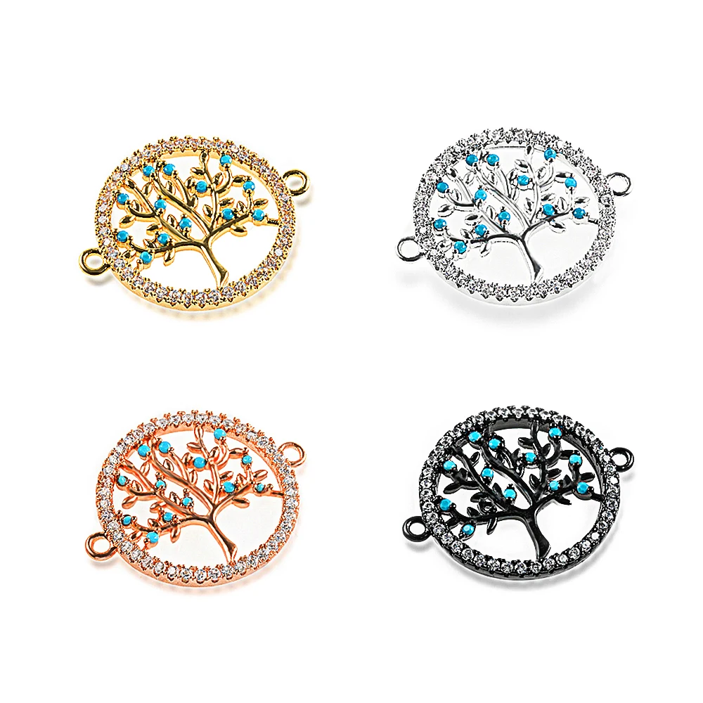 

Delicate Micro Pave Life Tree Pave Necklaces Pendants Copper Bracelet Charms Connector Jewelry Components wholesale