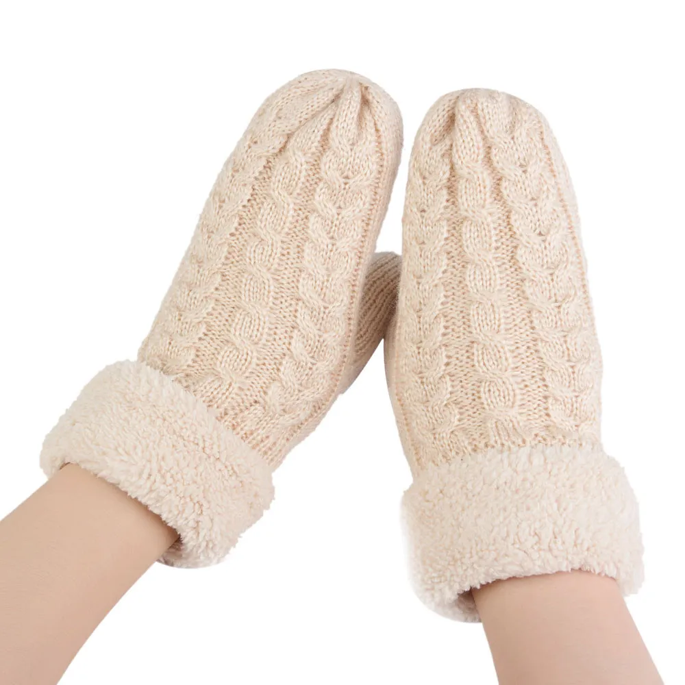 Женские вязаные теплые зимние перчатки с ворсом, женские кашемировые перчатки для вождения, ветрозащитные перчатки, женские митенки, перчатки
