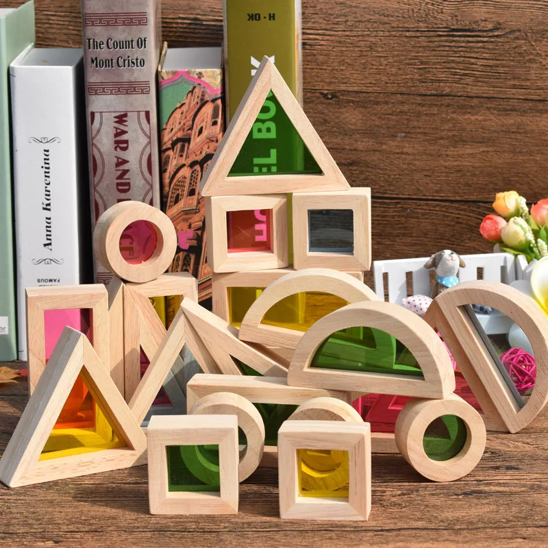 11.11 Baby 24Pcs Geometric Assembling Acrylic Super Popular Creative Rainbow Building Blocks Wooden Educational Toys Gift baby-building-blocks