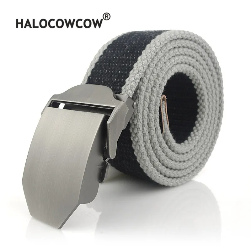 

110 - 140 150 160cm Stripe Alloy Automatic Buckle Men's Belt High Quality Canvas Luxury Strap Male Belts Large Size Belt for Men