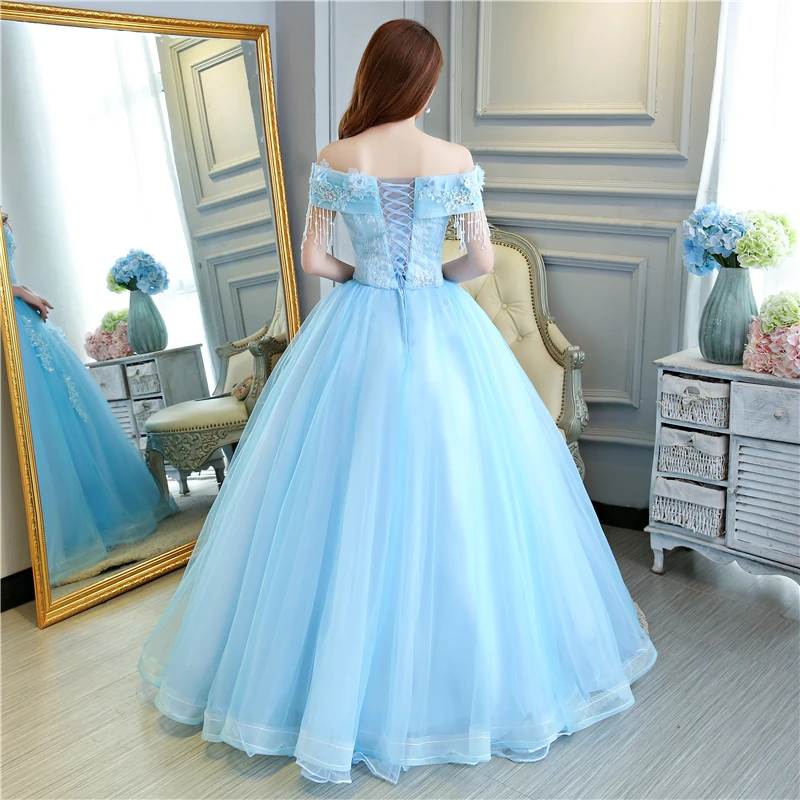 Романтическое бальное платье Quinceanera синего цвета на бретелях спагетти с милыми