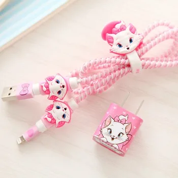 

500pcs/lot Lovely Cartoon USB Cable Earphone Protector Set with Cable Winder stickers Spiral Cord protector For iphone 5 6 6s 7