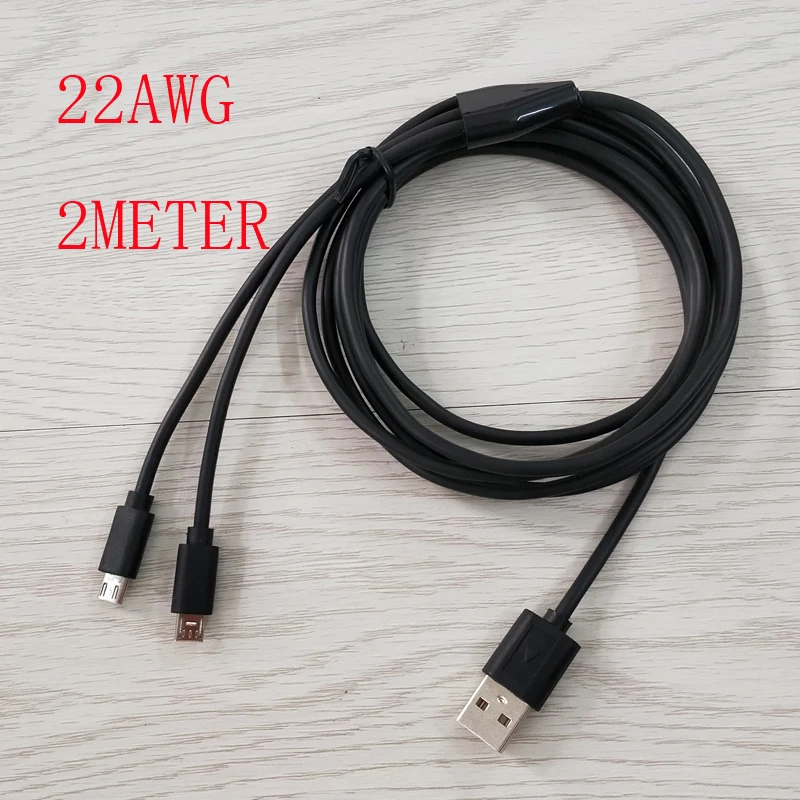 Черный 22AWG 2 метра 6 футов двойной микро USB сплиттер кабель питания устройства