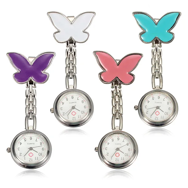 

5Colors Butterfly Shape Nurse Watch Women Doctor Pendant PocketBrooch Fob Clip-on Pendant Hanging Medical Watches Quartz Clock