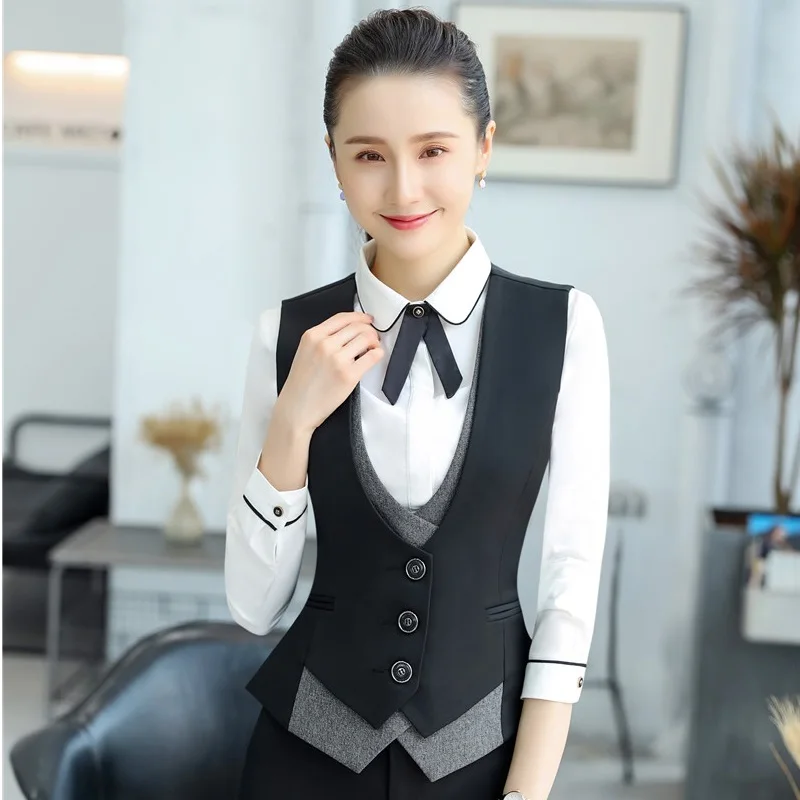 Fashion Black Professional Vest Coat & Waistcoat For Women Business Work Wear OL Styles Female
