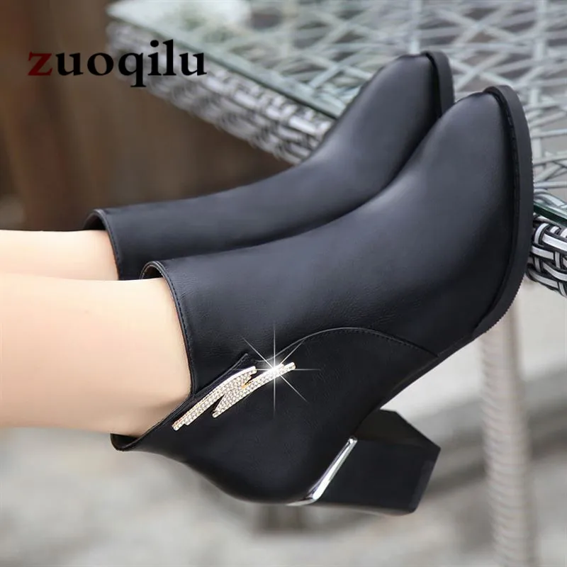 women boots 2018 high heels boots women autumn winter shoes women high heels ankle boots black ladies shoes Women's Shoes