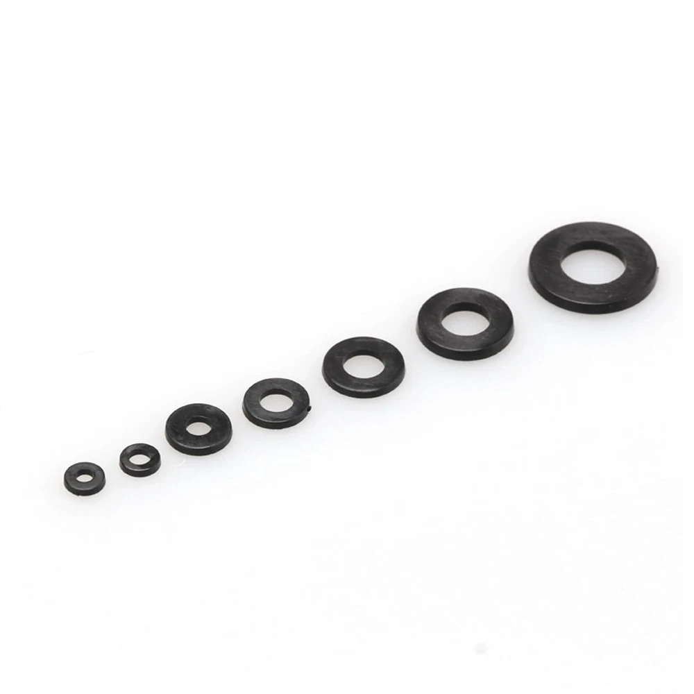 

500pcs Black Nylon O-Ring Assortment Washer Plated Flat Spacer High Temperature Resistance Insulation Nylon Ring Kit 7 Sizes