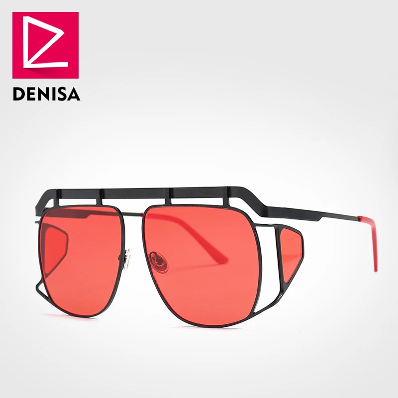 DENISA, роскошные брендовые Модные солнцезащитные очки для мужчин, новинка, трендовая квадратная Большая рама, солнцезащитные очки для женщин, UV400, красные линзы, gafas de sol G23012