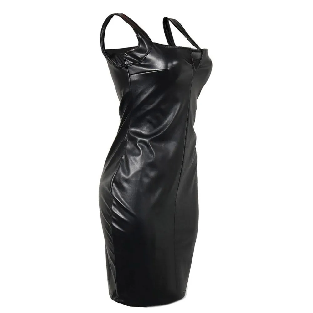 Женское черное сексуальное облегающее кожаное платье с ремешками на молнии, латексная одежда, платье, костюмы кошки, Vestidos A3