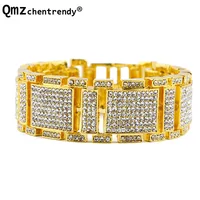 Exaggerated Punk Shiny Full Rhinestone I Bangle Hip Hop Bling CZ Wristbands Chains Link Men Women Gift jewelry 1