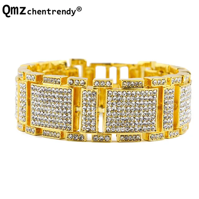 Exaggerated Punk Shiny Full Rhinestone I Bangle Hip Hop Bling Exaggerated Punk Shiny Full Rhinestone I Bangle Hip Hop Bling Bracelet Wristbands Chains Link Bracelets Men
