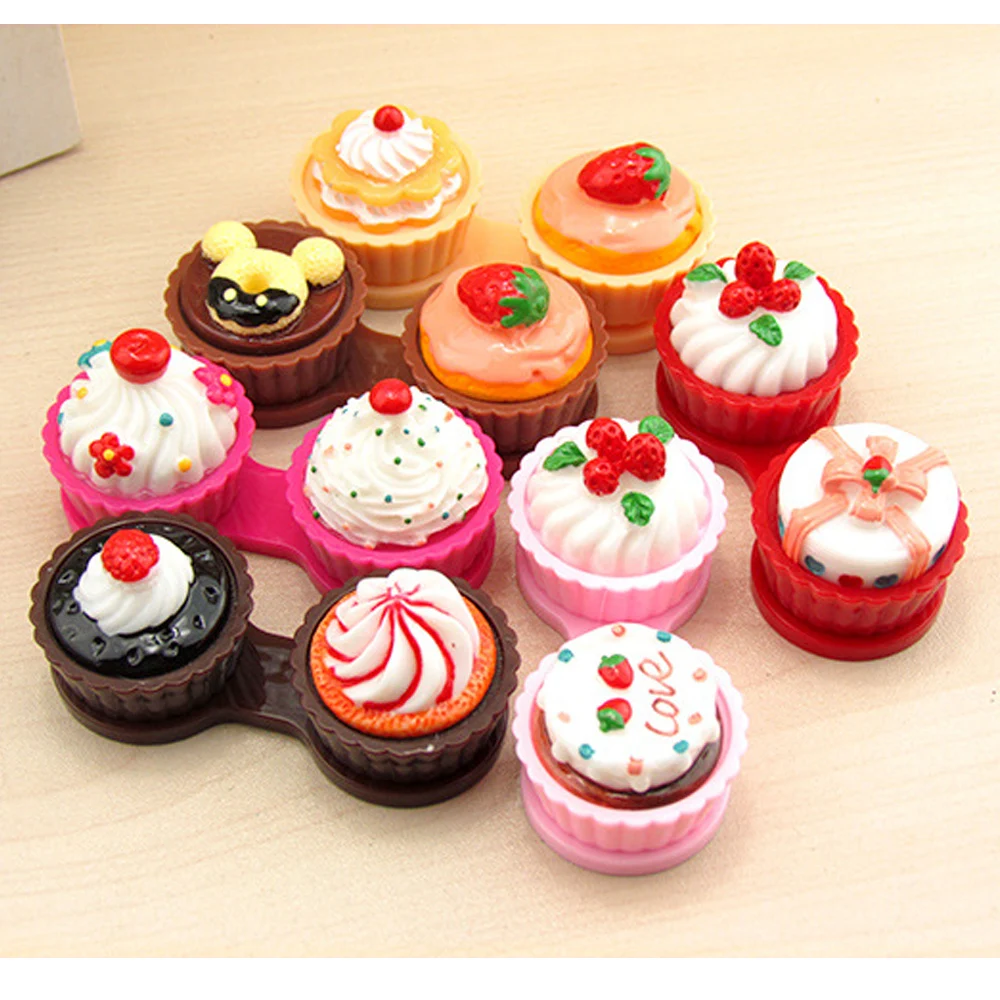 

2017 Cartoon Ice Cream Cake Travel Glasses Contact Lenses Colors Box Contact lens Case for Eyes Care Kit Holder Container Gift
