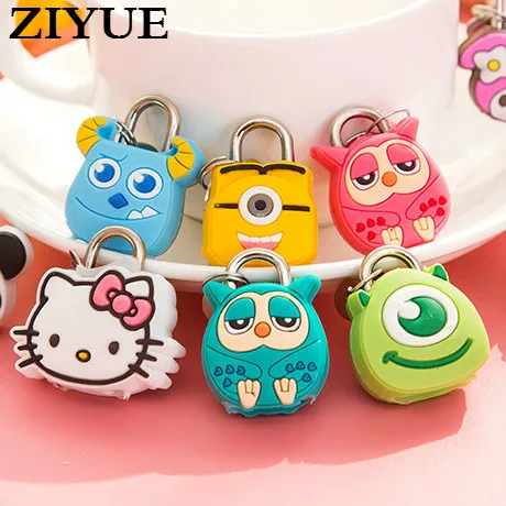 

Free Shipping 2pcs/lot Student Cute Cartoon Silicone Mini Luggage Bag Zip Diary Notebook Padlock Lock with Key