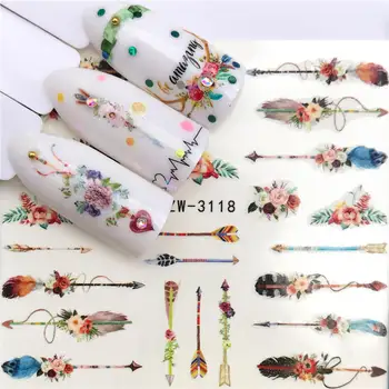 

YWK 2020 New Arrivial Nail Stickers Feather Series Water Decal Flower Plant Pattern 3D Manicure Sticker Nail Water Sticker