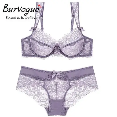 Burvogue, женский сексуальный комплект с бюстгальтером, кружевной комплект нижнего белья, бюстгальтер пуш-ап и трусики, наборы, плюс размер, Регулируемые бюстгальтеры, комплекты нижнего белья - Цвет: Purple
