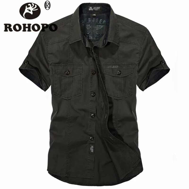 Рубашка в стиле милитари для мужчин Изделие из хлопка с короткими рукавами однотонные рубашки S к 4XL Militar Стиль Костюмы Винтаж Мужская