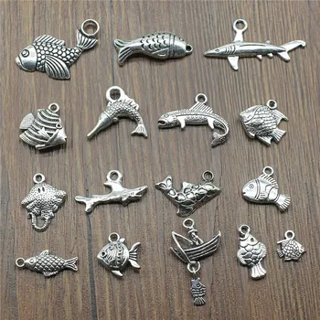 

20pcs/lot Fish Charms Antique Silver Color Tropical Fish Charms Pendants For Bracelets Fish Charms Making Jewelry