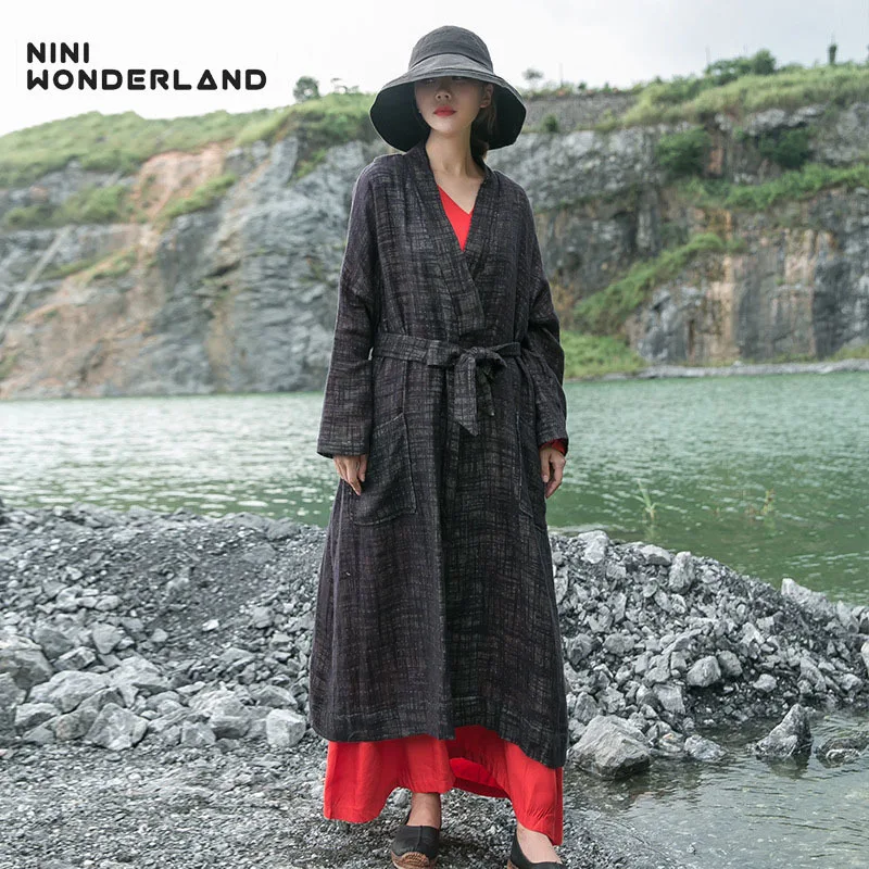 NINI WONDER 2018 осеннее женское Свободное пальто в китайском стиле хлопковый длинный