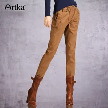 Artka женская ретро осенняя одежда бурые высококачественные элегантные облегающие лоскутные джинсовые прямые брюки-дудочки с вышивкой KA10042Q