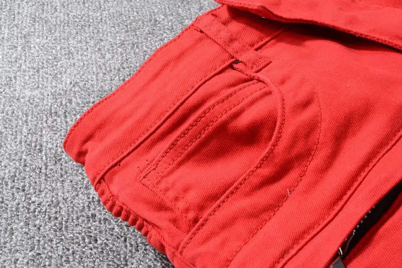 Высокая уличная мода мужские джинсы сплайсированные облегающие брюки карго большой размер 29-42 белый красный цвет хип-хоп мужские джинсы в байкерском стиле джинсы homme