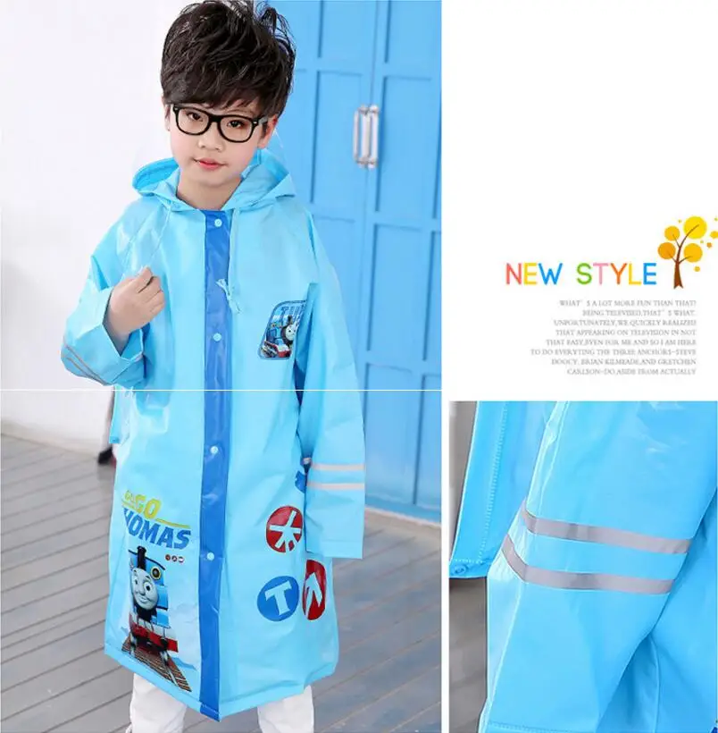 10.Waterproof raincoat kids girls boys with schoolbag Thicken Long rain jacket for children Super waterproof cap rain coat rainwear