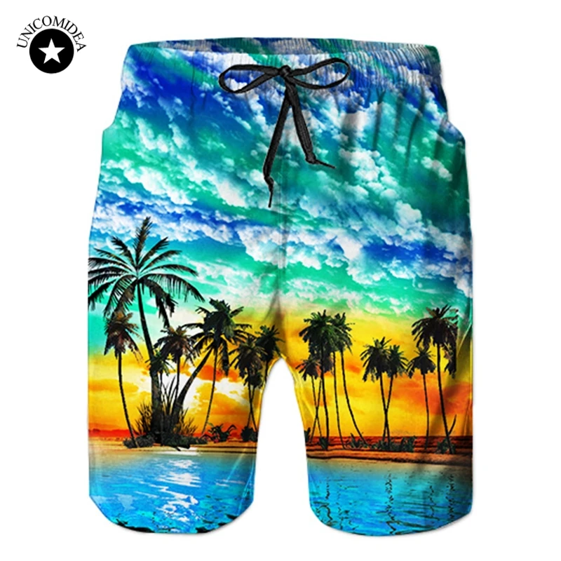 

2019 New Summer Hot Men Beach Shorts Quick Dry 3d Coconut Tree Printed Elastic Waist Mens Shorts Fashion Board Shorts Casual